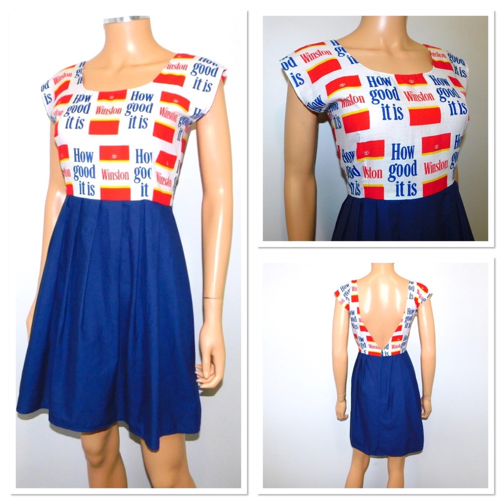 SOLD! VTG 70's Winston Cigarettes Advertisement Logo How Good It Is Print Dress